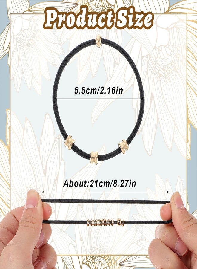 Yuanchu 5Pcs Boho Hair Tie Bracelets for Women, Cute Elastic No Damage Pony Tails Hair Ties Gold Beaded Hair Tie Ponytail Holders Hair Bands with Gold Jewelry Hair Accessories for Gifts(Black) - Image 4