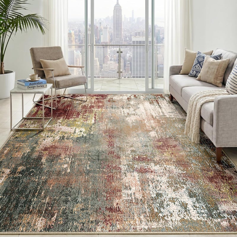 INOVADAY Rugs for Living Room, Machine Washable Rug 180 * 270cm Modern Abstract Polyester Carpet, Soft Short Pile, Non-Slip Large Rugs for Bedroom & Dining Room, RedBrown - Image 1