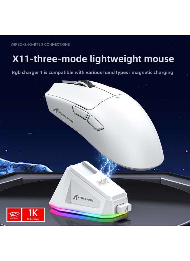 Generic Attack Shark X11 Mouse Lightweight PAW3311 E-sports Game Three-mode Wireless Bluetooth Mouse Charging RGB Bottom-Colour:Attack Shark X11 Three-mode Mouse Red With Rgb Charging Stand  - Image 2