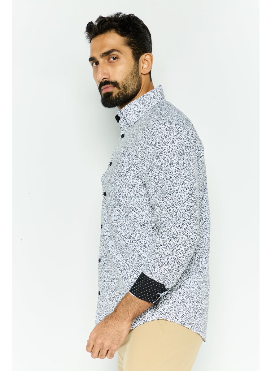 English Laundry Men Slim Fit Allover Print Long Sleeve Dress Shirt, White  - Image 4
