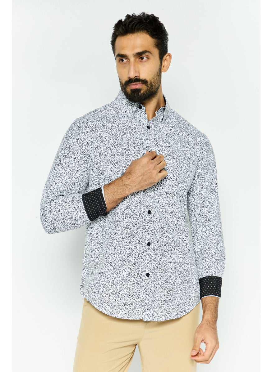 English Laundry Men Slim Fit Allover Print Long Sleeve Dress Shirt, White  - Image 1