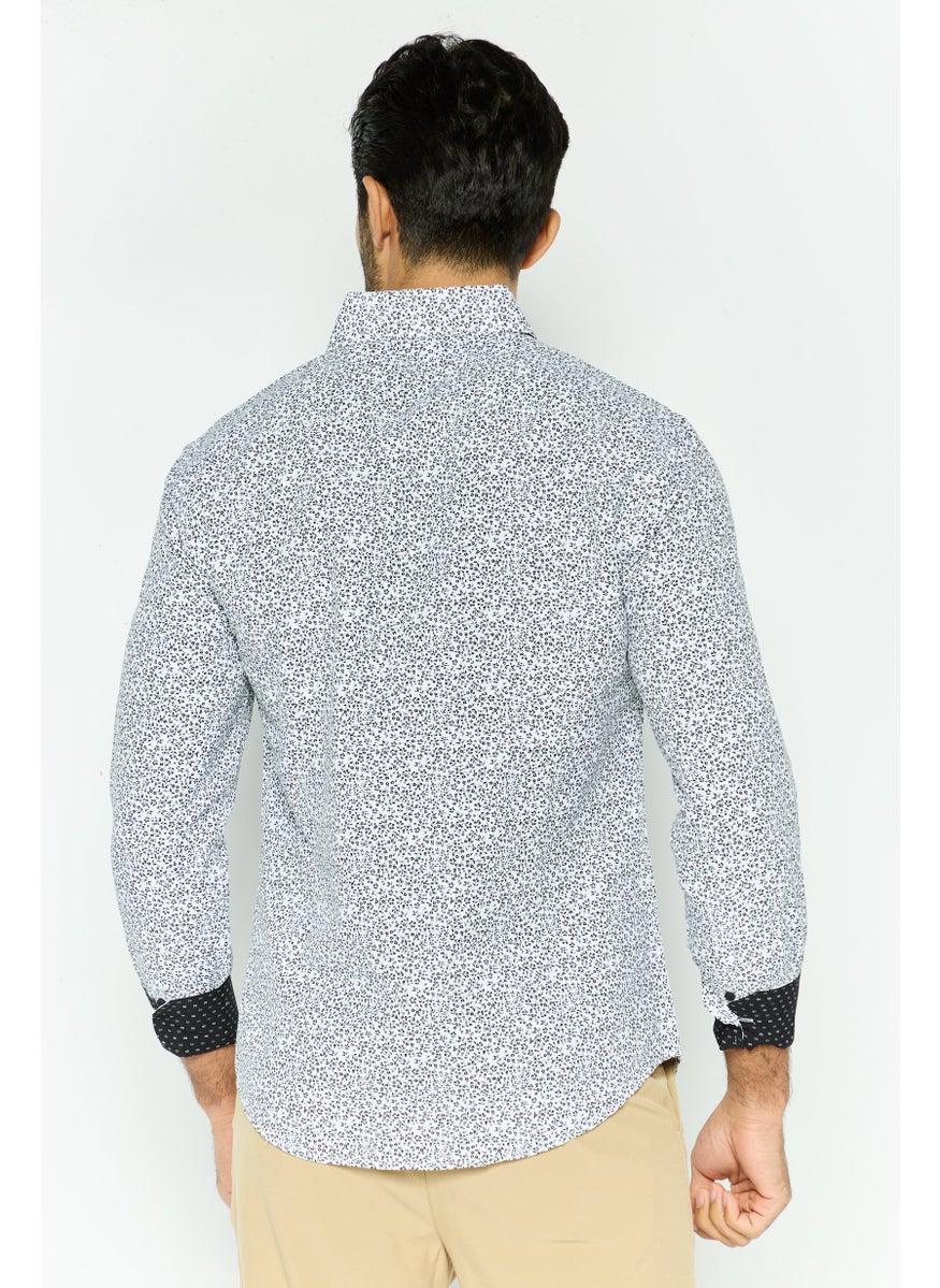 English Laundry Men Slim Fit Allover Print Long Sleeve Dress Shirt, White  - Image 2