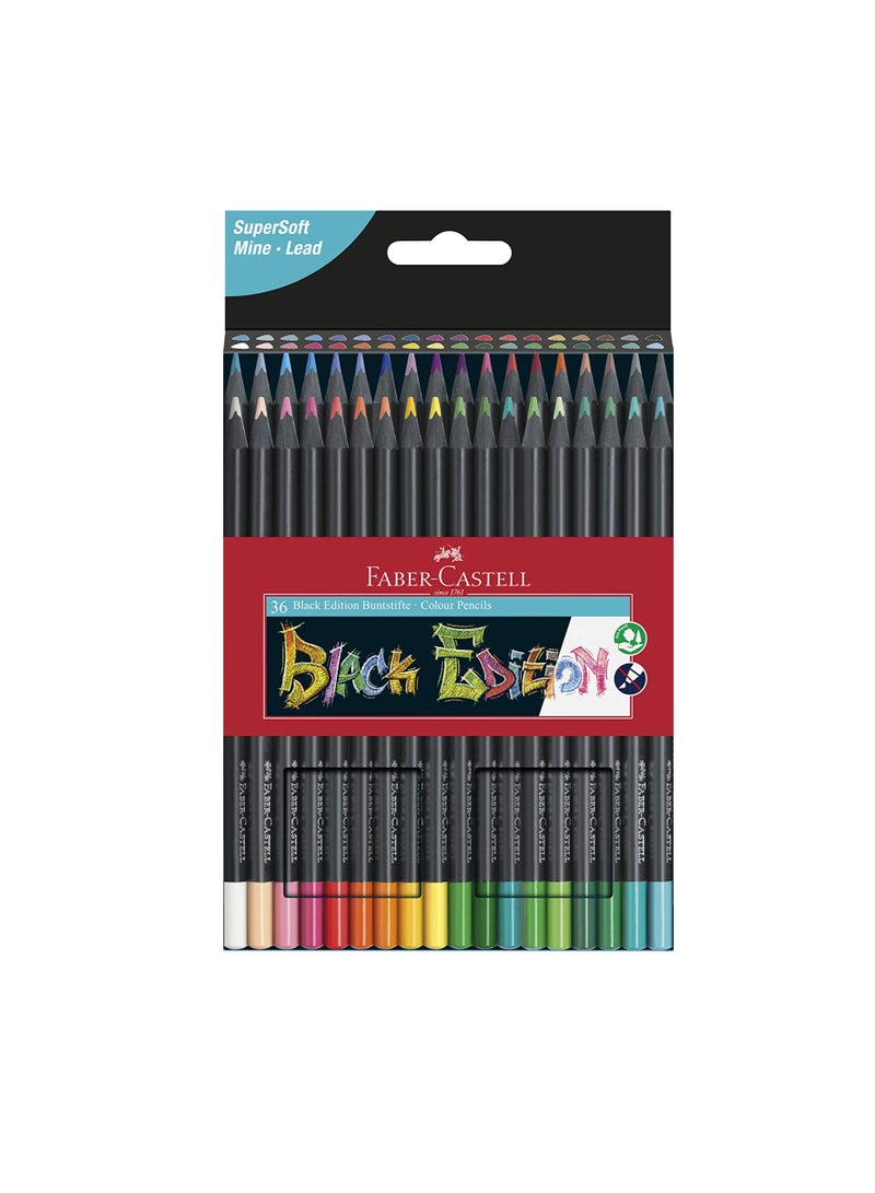 Faber-Castell lack Edition colour pencils 36colours, Black wood and Supersoft lead: Pure colour,Extra smooth colour laydown - Image 1