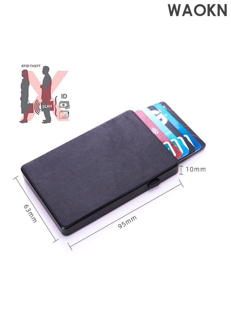 دبليو أيه أو كي أن محفظة حامل بطاقات، محفظة منبثقة بسيطة للرجال مزودة بخاصية حجب RFID، محفظة بطاقات ائتمان رفيعة للأعمال مع جيب للنقود، حافظة بطاقات بنكية من معدن الألومنيوم بتصميم أسود للنقود والعملات المعدنية وبطاقات الائتمان من Airtag - Image 4