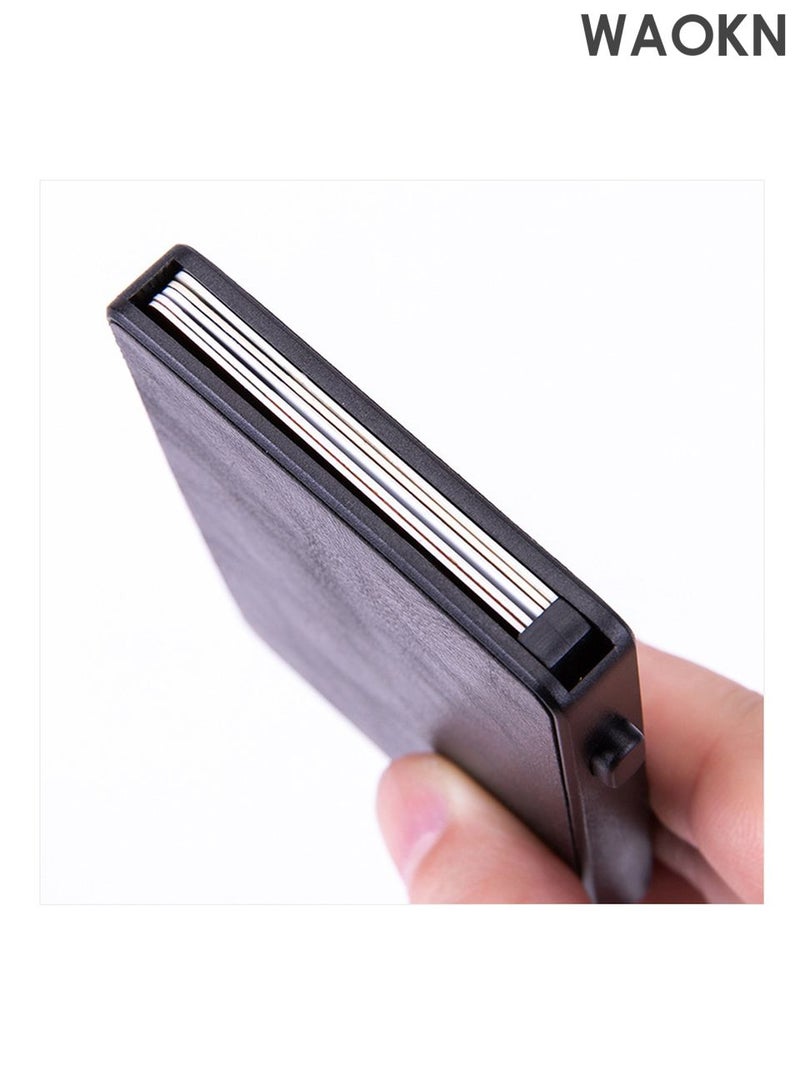 دبليو أيه أو كي أن محفظة حامل بطاقات، محفظة منبثقة بسيطة للرجال مزودة بخاصية حجب RFID، محفظة بطاقات ائتمان رفيعة للأعمال مع جيب للنقود، حافظة بطاقات بنكية من معدن الألومنيوم بتصميم أسود للنقود والعملات المعدنية وبطاقات الائتمان من Airtag - Image 5