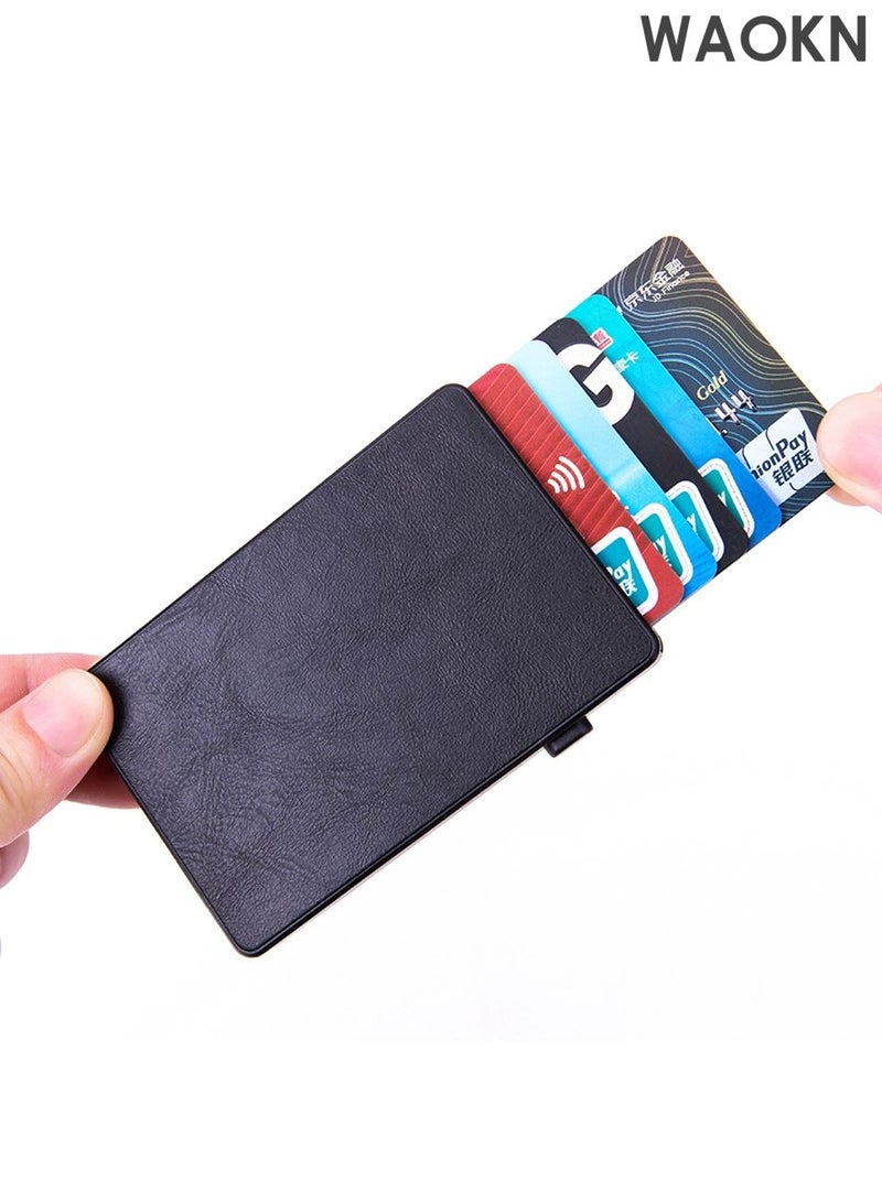 دبليو أيه أو كي أن محفظة حامل بطاقات، محفظة منبثقة بسيطة للرجال مزودة بخاصية حجب RFID، محفظة بطاقات ائتمان رفيعة للأعمال مع جيب للنقود، حافظة بطاقات بنكية من معدن الألومنيوم بتصميم أسود للنقود والعملات المعدنية وبطاقات الائتمان من Airtag - Image 3