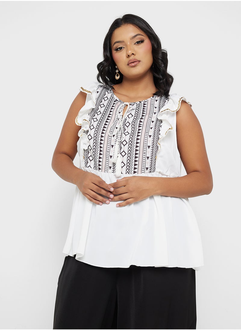 Ginger Plus - Ruffle Detail Boho Style Blouse - Image 1