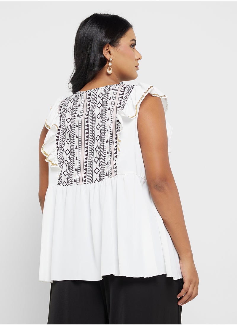 Ginger Plus - Ruffle Detail Boho Style Blouse - Image 1
