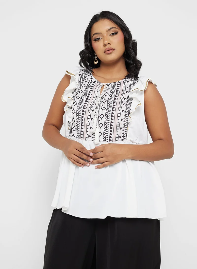 Ginger Plus Ruffle Detail Boho Style Blouse