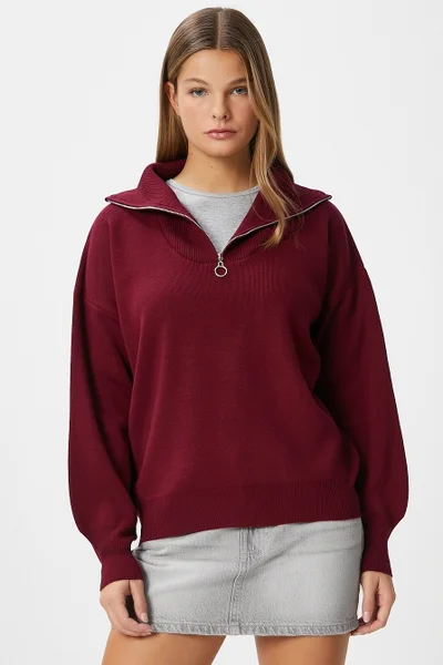 Ritnice Women Bruno Basic Zippered Burgundy Sweater