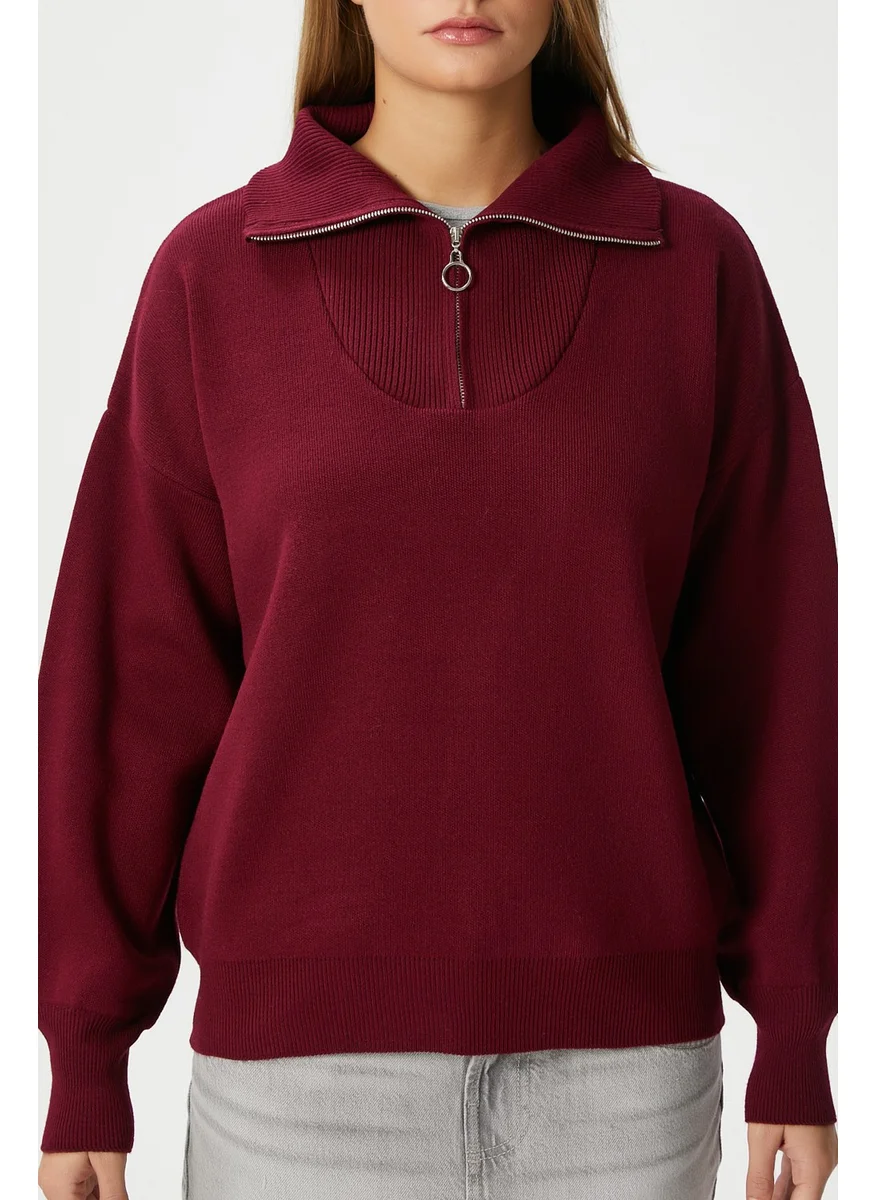 Ritnice Women Bruno Basic Zippered Burgundy Sweater