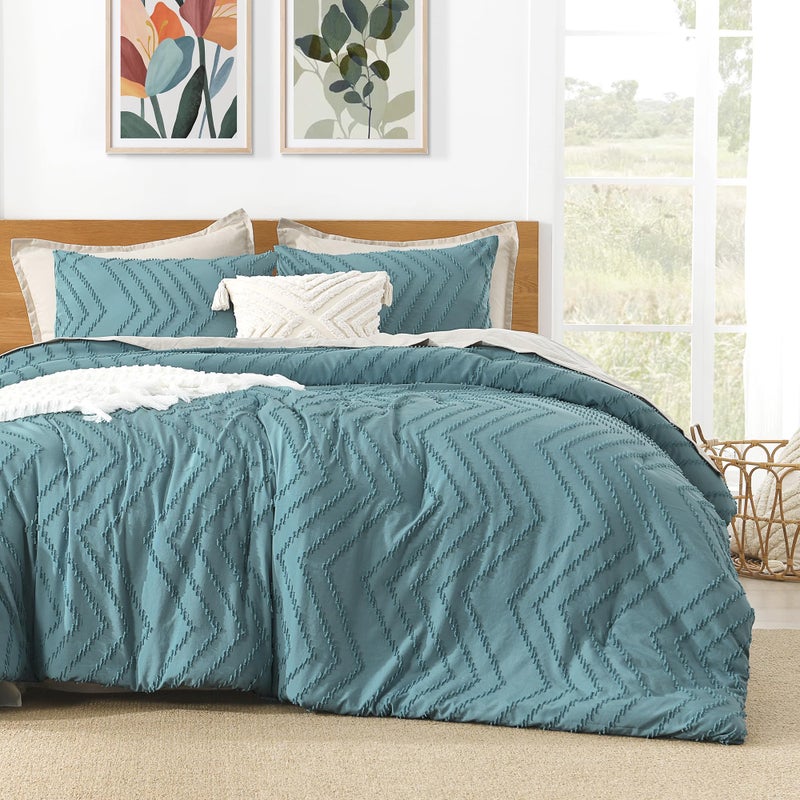 Litanika Litanika Grayish Teal California King Size Comforter Set  3 Pieces Chevron Tufted Bedding Set & Collections  All Season Bed Set (104x96In Comforter and 2 Pillow Shams)  - Image 2