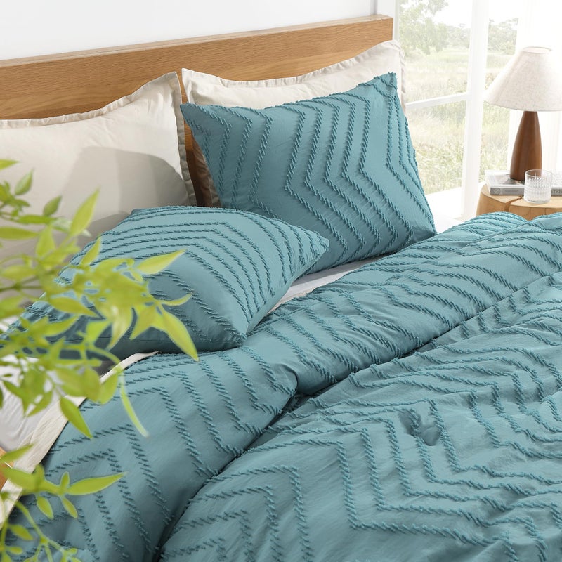 Litanika Litanika Grayish Teal California King Size Comforter Set  3 Pieces Chevron Tufted Bedding Set & Collections  All Season Bed Set (104x96In Comforter and 2 Pillow Shams)  - Image 3
