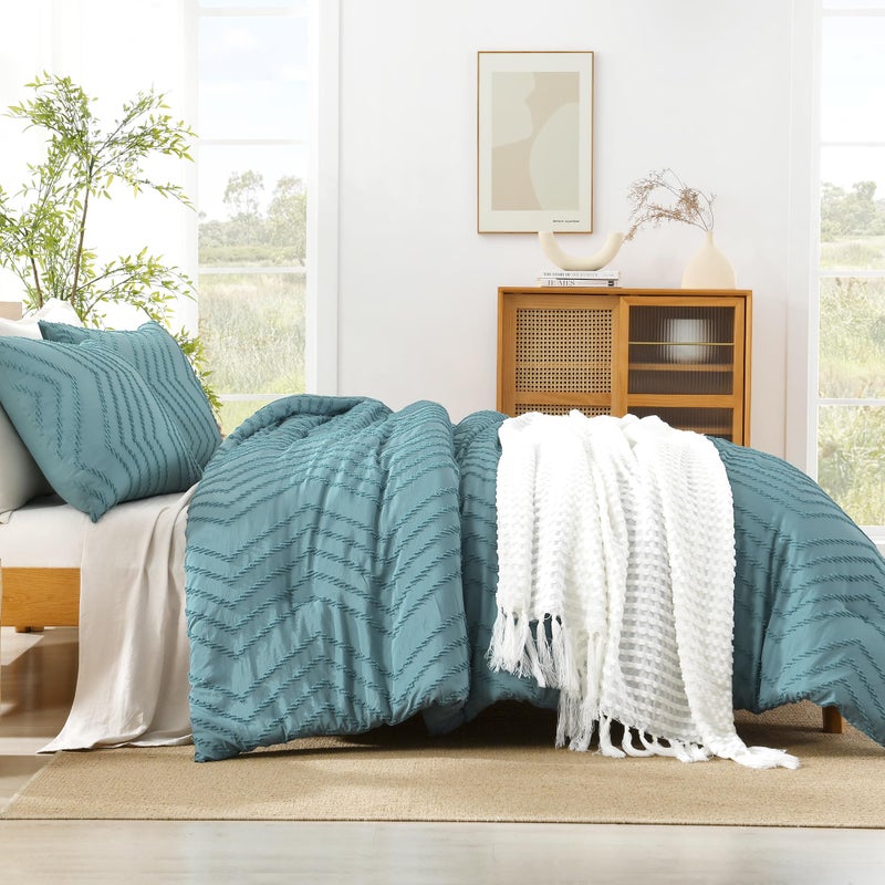 Litanika Litanika Grayish Teal California King Size Comforter Set  3 Pieces Chevron Tufted Bedding Set & Collections  All Season Bed Set (104x96In Comforter and 2 Pillow Shams)  - Image 5