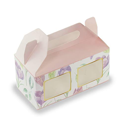 Chic a Choc Pink Floral Cupcake Box for 2. (Pack of 10). Removable Tray. Jar Box. Cookie Box. - Image 1