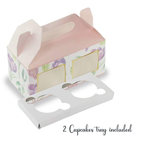 Chic a Choc Pink Floral Cupcake Box for 2. (Pack of 10). Removable Tray. Jar Box. Cookie Box. - Image 2