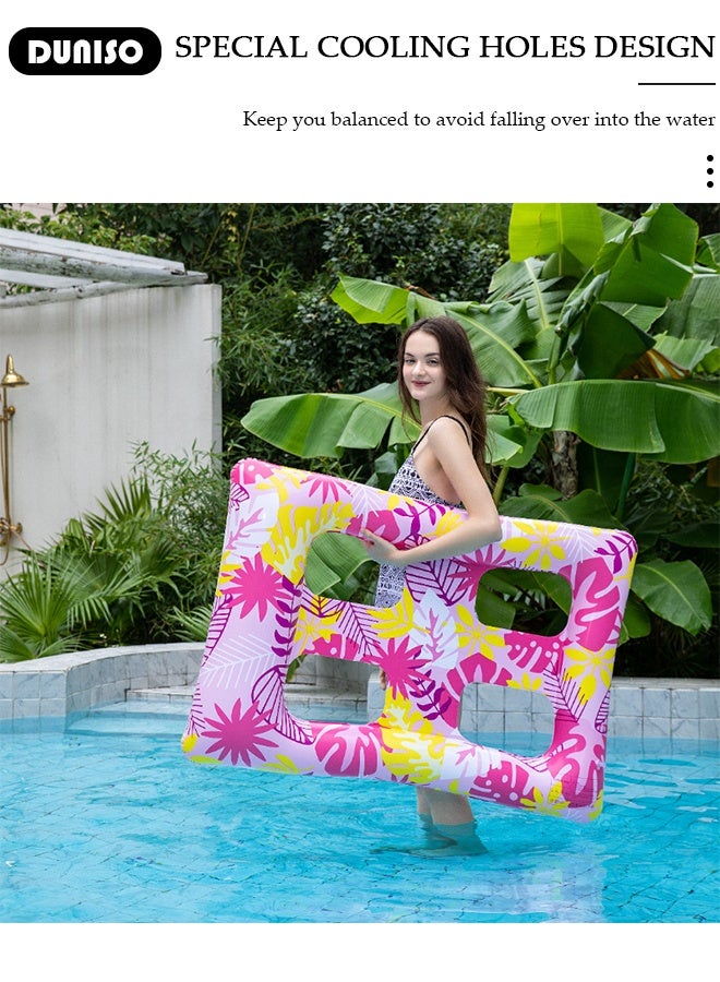 DUNISO Inflatable Pool Floats Pink Leaf Pattern Swimming Pool Raft and Floats Pool Loungers Inflatable Pool Raft for Swimming Pool Lake Lounge Float Beach Pool Party Toys for Adults - Image 3