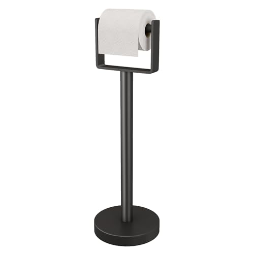 YUMORE Heavy Duty Toilet Paper Holder Stand ExtraWeighted Base No Tipping Stainless Steel Toilet Paper Stand Free Standing Floor Tissue Roll Holder for Bathroom Matte Black 200UP - Image 1