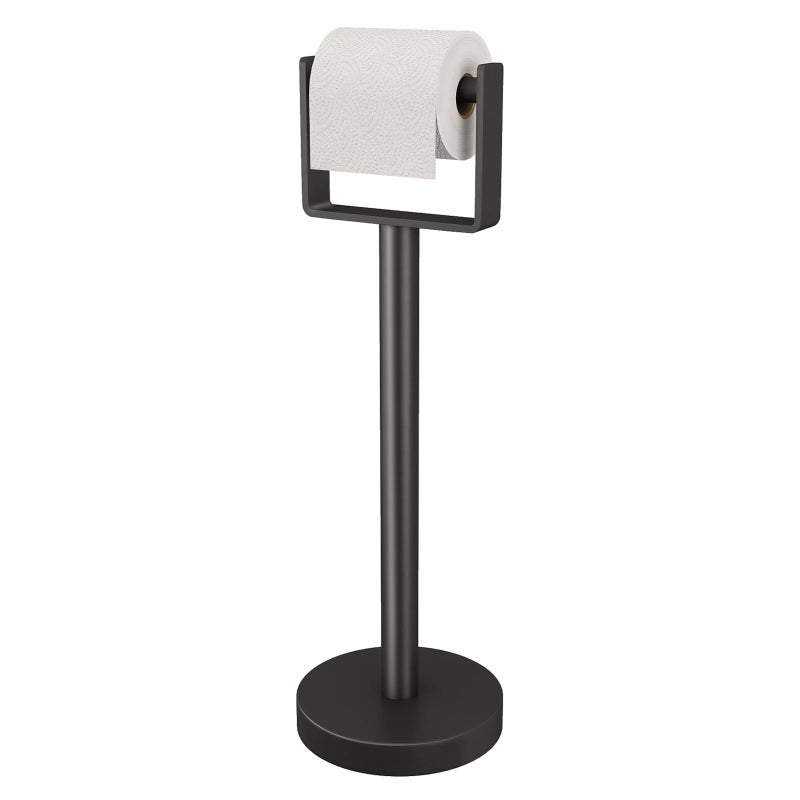 YUMORE Heavy Duty Toilet Paper Holder Stand ExtraWeighted Base No Tipping Stainless Steel Toilet Paper Stand Free Standing Floor Tissue Roll Holder for Bathroom Matte Black 200UP - Image 2