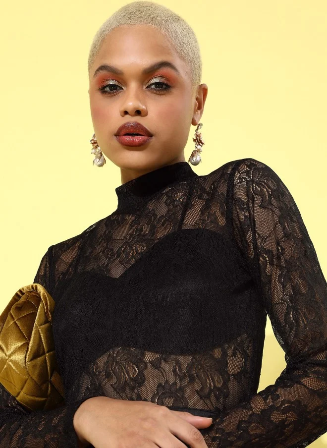 STREET 9 Black Floral Lace Dress for Women