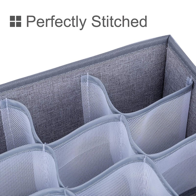 AB SALES Socks Drawer Organizer Machine Washable Underwear Drawer Divider 24 Cell Collapsible Socks Storage Boxes Closet Cabinet Organizer for Lingerie Underwear Ties Belts Grey Color 2Pack - Image 4