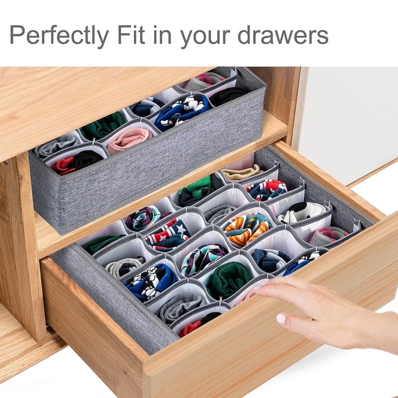AB SALES Socks Drawer Organizer Machine Washable Underwear Drawer Divider 24 Cell Collapsible Socks Storage Boxes Closet Cabinet Organizer for Lingerie Underwear Ties Belts Grey Color 2Pack - Image 5