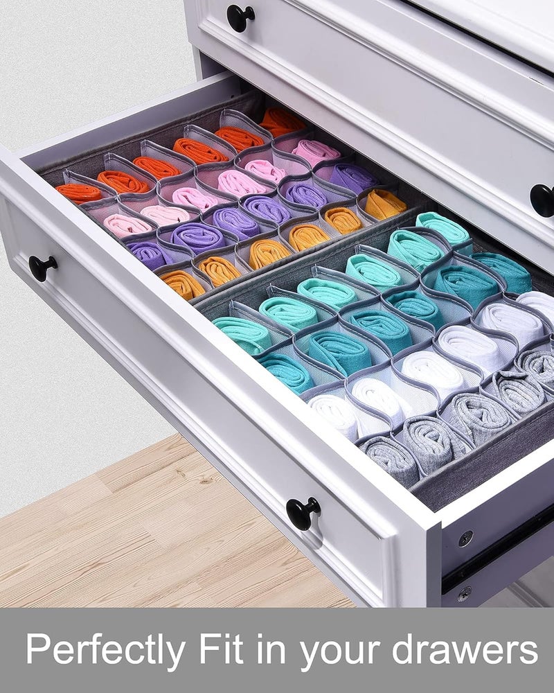 AB SALES Socks Drawer Organizer Machine Washable Underwear Drawer Divider 24 Cell Collapsible Socks Storage Boxes Closet Cabinet Organizer for Lingerie Underwear Ties Belts Grey Color 2Pack - Image 3