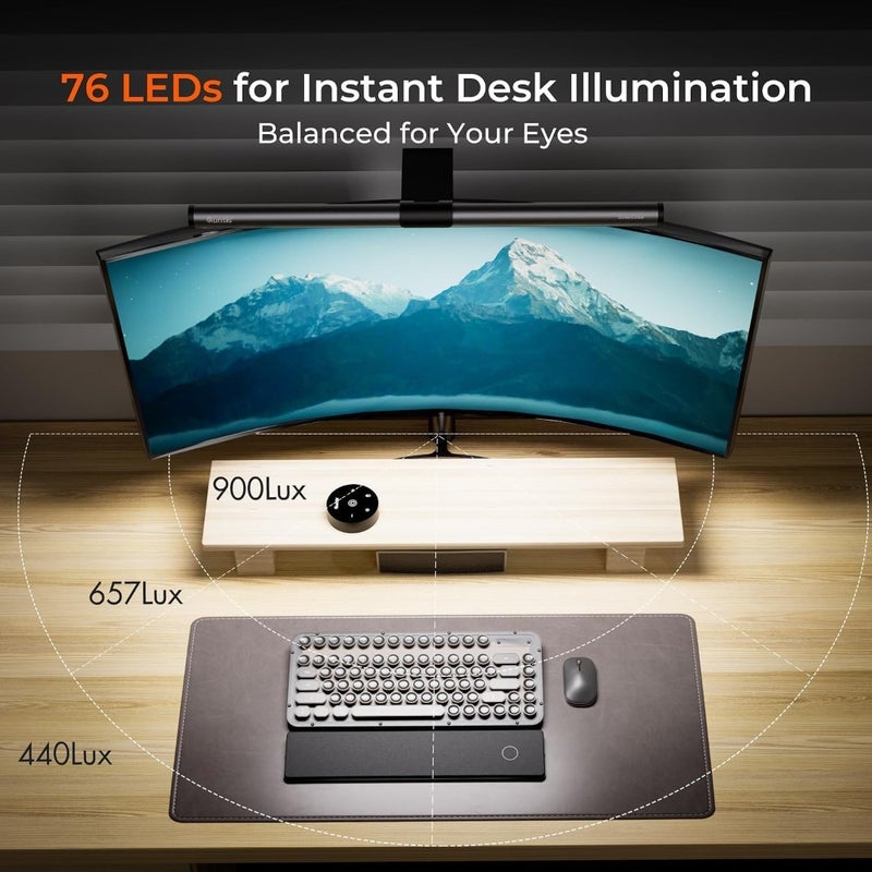 Monitor Light Bar with Remote, Eye-Care No Glare Computer Light Bar Adjustable Brightness and Color Temperature, Space Saving Desk Lamp for Curved Flat Monitor Home Office Reading Gaming Study - Image 1