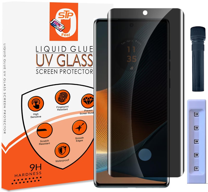 STP FEEL® UV Advanced Privacy Tempered Glass Screen Protector Guard Compatible For Motorola Edge 50 fusion 5G (6.7 Inch, Pack of 1) Full Edge to Edge Coverage Anti-Spy/Anti-Peeping 9H Hardness - Image 1