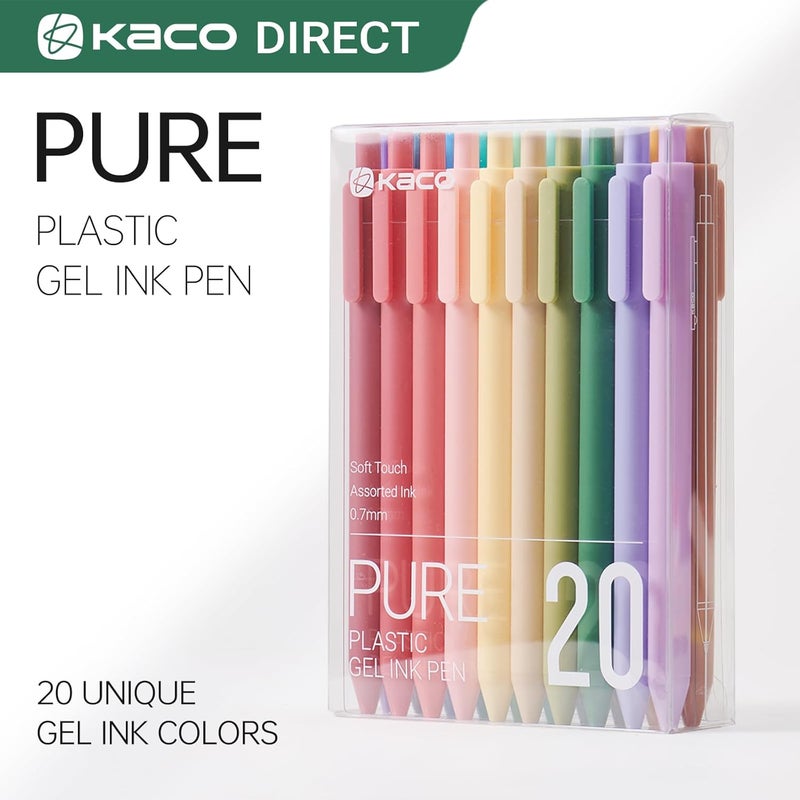 Kaco PURE Gel Pens 20 Assorted Color Ink 0.7mm, Medium Point, Aesthetic Cute Stationery Pens for Journaling Pens - Image 2