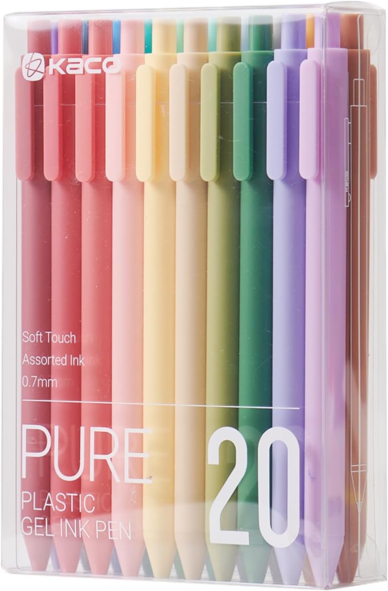Kaco PURE Gel Pens 20 Assorted Color Ink 0.7mm, Medium Point, Aesthetic Cute Stationery Pens for Journaling Pens - Image 1