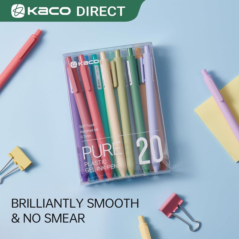 Kaco PURE Gel Pens 20 Assorted Color Ink 0.7mm, Medium Point, Aesthetic Cute Stationery Pens for Journaling Pens - Image 5