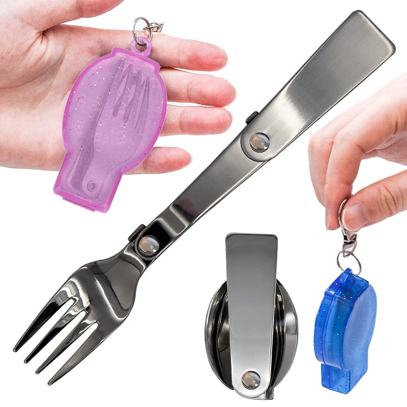Acantha Foldable Fork and Spoon Set, Portable Folding Spoon and Fork Set with Two Plastic Storage Cases for Travel Camping Outdoors Picnic - Image 1