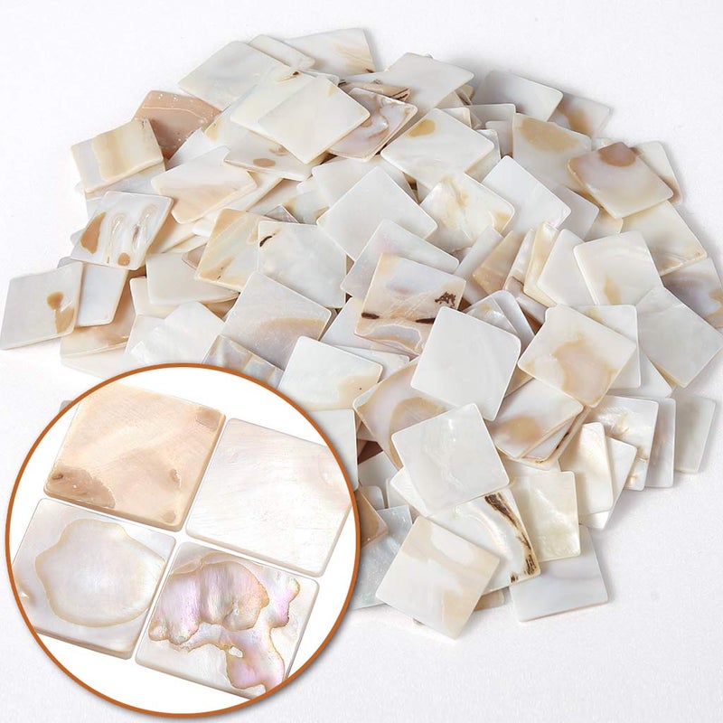 MDLUU MDLUU 350Pcs Mother of Pearl Mosaic Tiles, Natural Shell Tiles, Square Mosaic Pieces for Home Decoration, Crafts, 0.8"(L) x 0.8"(W) x 0.078"(T)  - Image 1