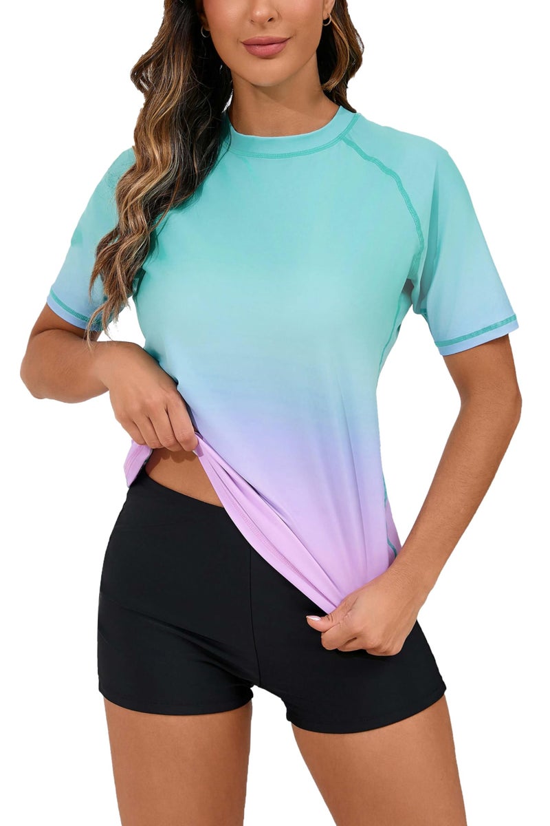 Halcurt Womens Two Piece Rash Guard Short Sleeve with Boyshorts Sun Protection UV Swimsuits Green XL