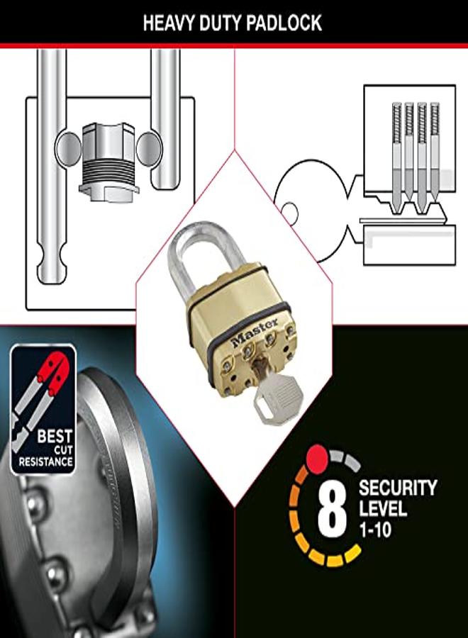 Master Lock Heavy Duty Padlock [Key] [Laminated Steel/Brass Finish] [Weatherproof] [Medium Shackle] M1Beurdlf - Best Used For Storage Units, Sheds, Garages, Fences - Image 2