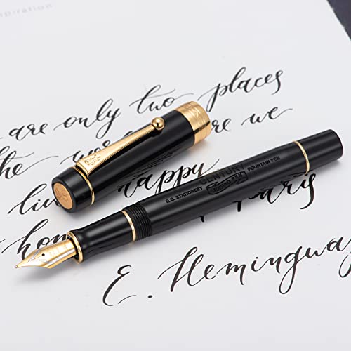 Lanxivi Classic Fountain Pen Vivid Black Celluloid with Jinhao Stamp, Medium Nib with Conveter and Pen Case Set - Image 3