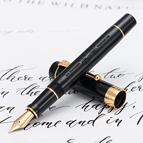 Lanxivi Classic Fountain Pen Vivid Black Celluloid with Jinhao Stamp, Medium Nib with Conveter and Pen Case Set - Image 4