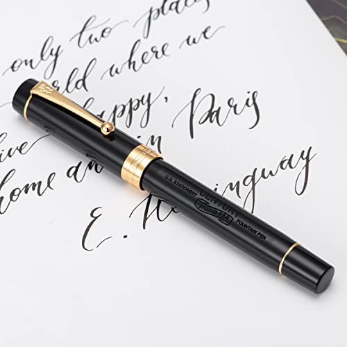 Lanxivi Classic Fountain Pen Vivid Black Celluloid with Jinhao Stamp, Medium Nib with Conveter and Pen Case Set - Image 5