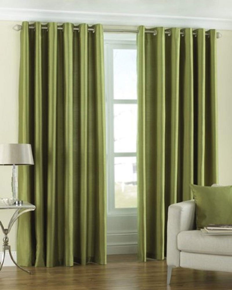 Brandomm Curtains Polyester Sheer Long Crush Plain Door Curtain Green 7 Feet Pack of 2  - Image 1