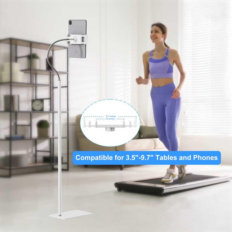 cretopwin Tablet Floor Stand Holder with Flexible Gooseneck and Stable Base, Compatible with Tablet and Cell Phones (3.5''-9.7''), White - Image 2