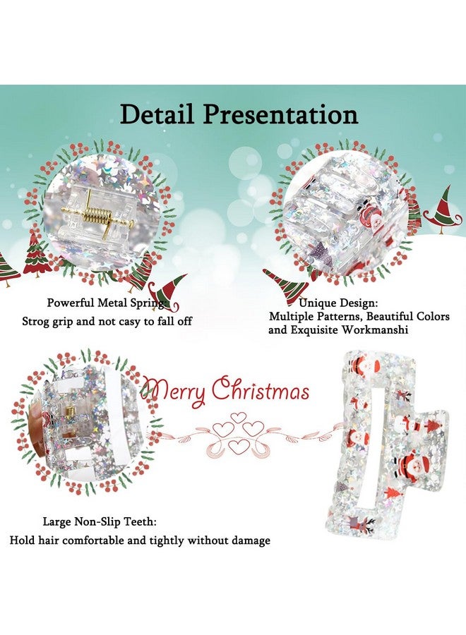 LRKNNO Christmas Hair Clips-1Pcs Acrylic Square Large Claw Clips For Hair Styling Christmas Hair Accessories Santa Claus Snowman Elk Design Holiday Claw Clips Nonslip Clamp Clips For Thin Hair Decorations - Image 4