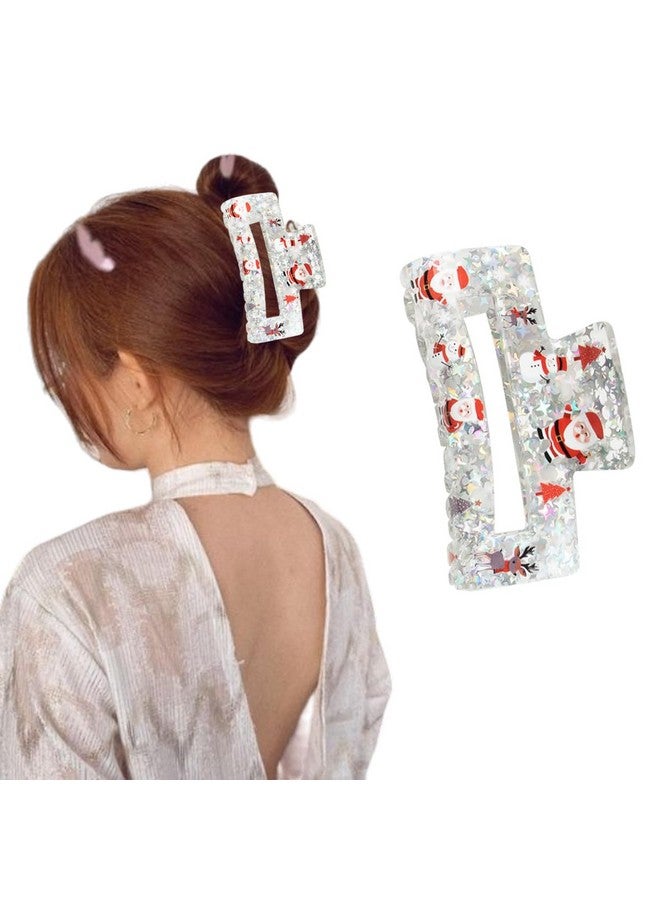 LRKNNO Christmas Hair Clips-1Pcs Acrylic Square Large Claw Clips For Hair Styling Christmas Hair Accessories Santa Claus Snowman Elk Design Holiday Claw Clips Nonslip Clamp Clips For Thin Hair Decorations - Image 1