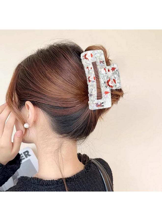 LRKNNO Christmas Hair Clips-1Pcs Acrylic Square Large Claw Clips For Hair Styling Christmas Hair Accessories Santa Claus Snowman Elk Design Holiday Claw Clips Nonslip Clamp Clips For Thin Hair Decorations - Image 2