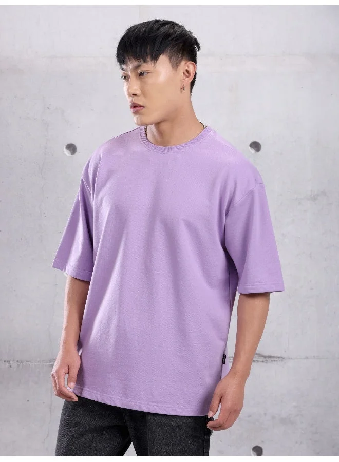 Beyoung Lilac Looper Solid Oversized Tshirt for Men