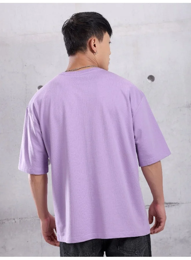 Beyoung Lilac Looper Solid Oversized Tshirt for Men