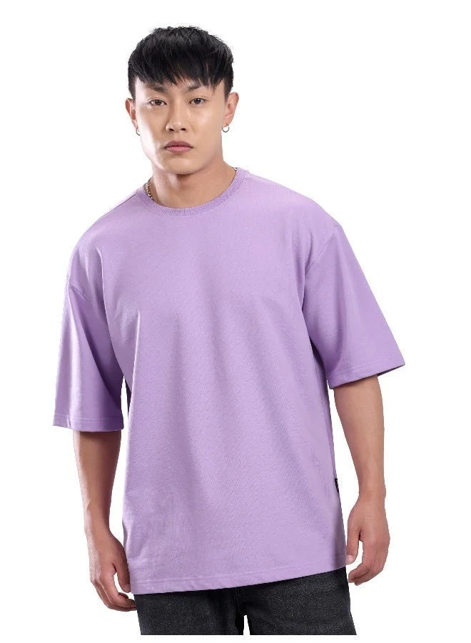 Beyoung Lilac Looper Solid Oversized Tshirt for Men