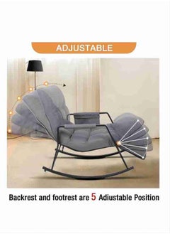 Generic Modern Upholstered Rocking Chair,Patio Rocking Chair with Side Pockets,Lounge Chair for Balcony,Outdoor Rocking Chair with Armrests,Adjustable Backrest and Footrest,Detachable Cleaning  - Image 3