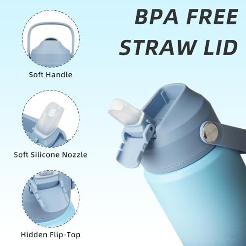BJPKPK Insulated Water Bottle with Straw Lid 18oz Thermo Water Bottles with Soft Nozzle Flex Handle Nonslip Boot BPA Free Leak Proof Stainless Steel Metal Thermo Tumblers CupsSky - Image 3