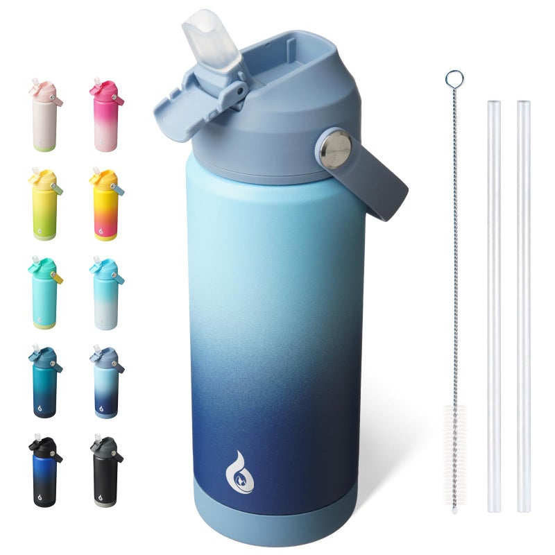 BJPKPK Insulated Water Bottle with Straw Lid 18oz Thermo Water Bottles with Soft Nozzle Flex Handle Nonslip Boot BPA Free Leak Proof Stainless Steel Metal Thermo Tumblers CupsSky - Image 2
